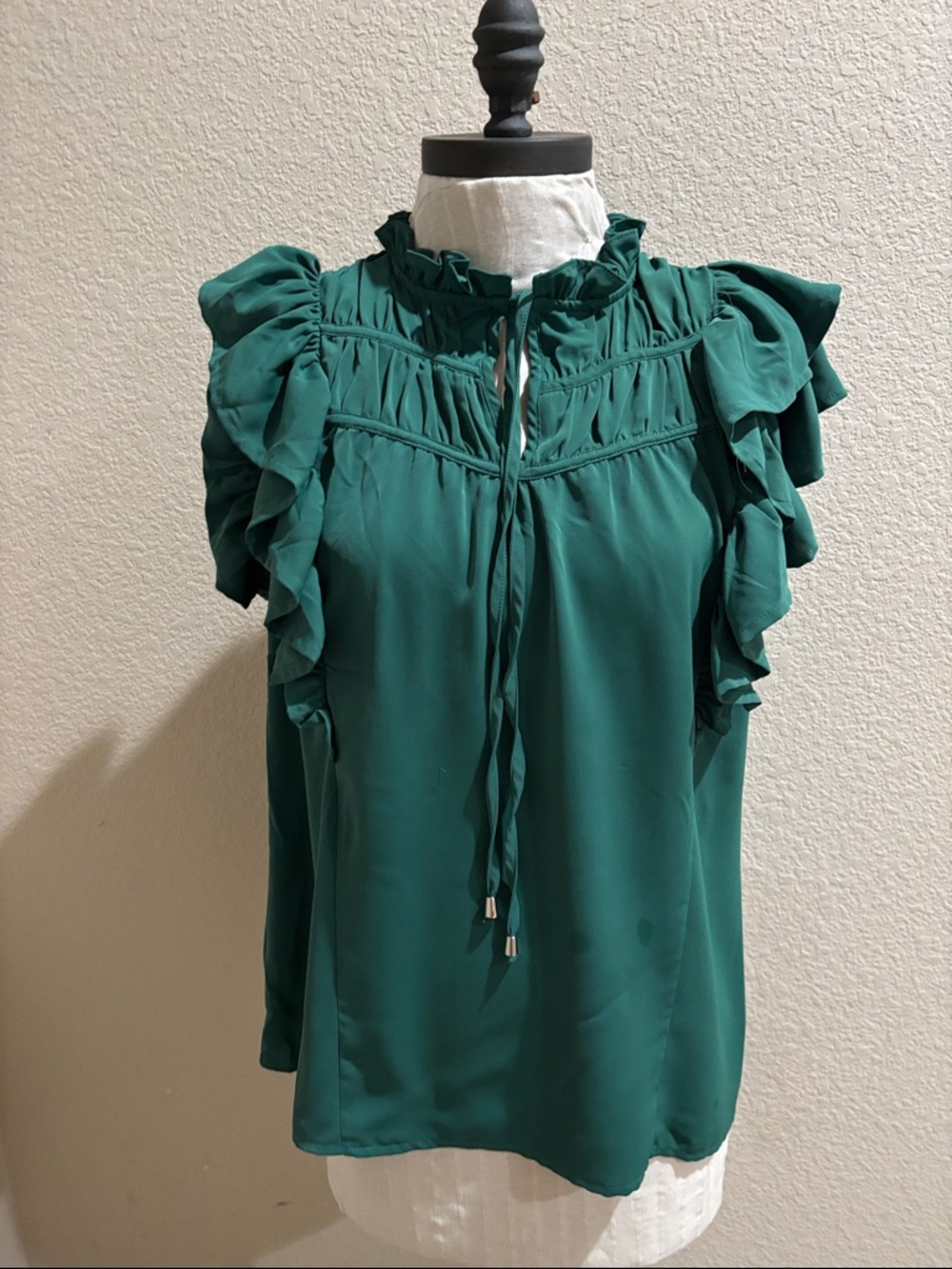 entro Emerald Ruffle Tie-Neck Blouse